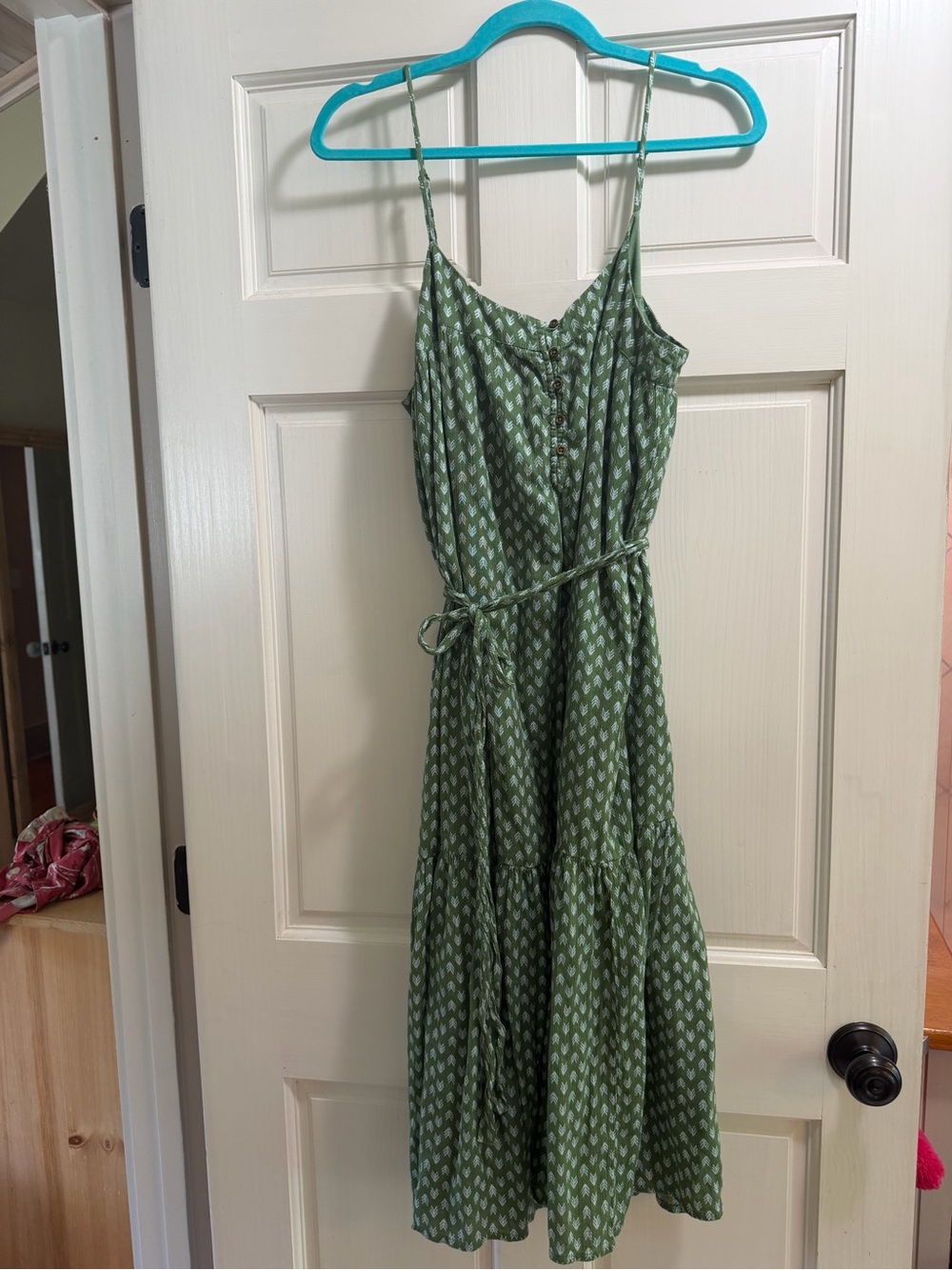 Lucky Brand Green Printed Spaghetti-Strap Midi Dress